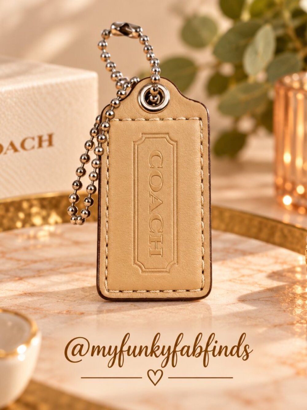 COACH Classic Leather Bag Charm Hangtag – Light Beige / Latte
